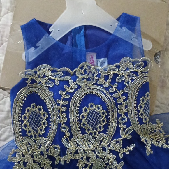 Girls Flower Girl Dress/blue and gold FORMAL DRESS - Picture 7 of 10